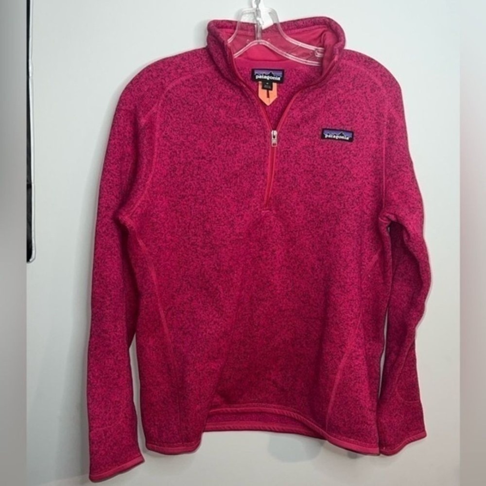 Patagonia‎ Pull Over 1/4 Zip Front Medium Red Better Sweater Worn Wear pink